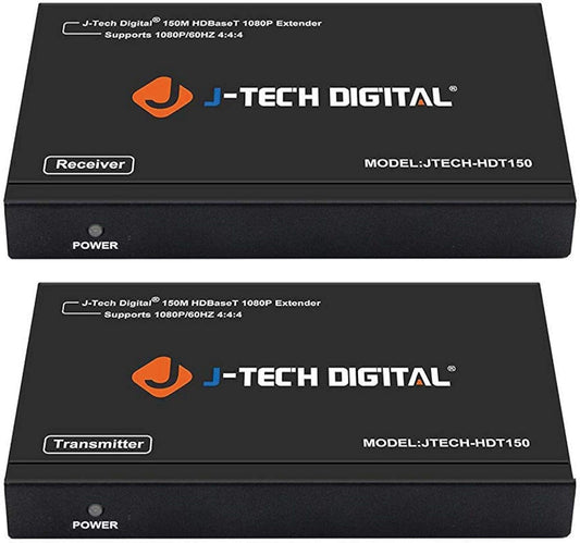 J-Tech Digital Long Range HDMI Extender Over Cat6 150m/492ft HDBaseT 1080P Extender PoC, Bi-Directional IR, Supports Dolby Digital, DTS, with EDID, CEC, & RS-232 Passthrough (JTECH-HDT150)