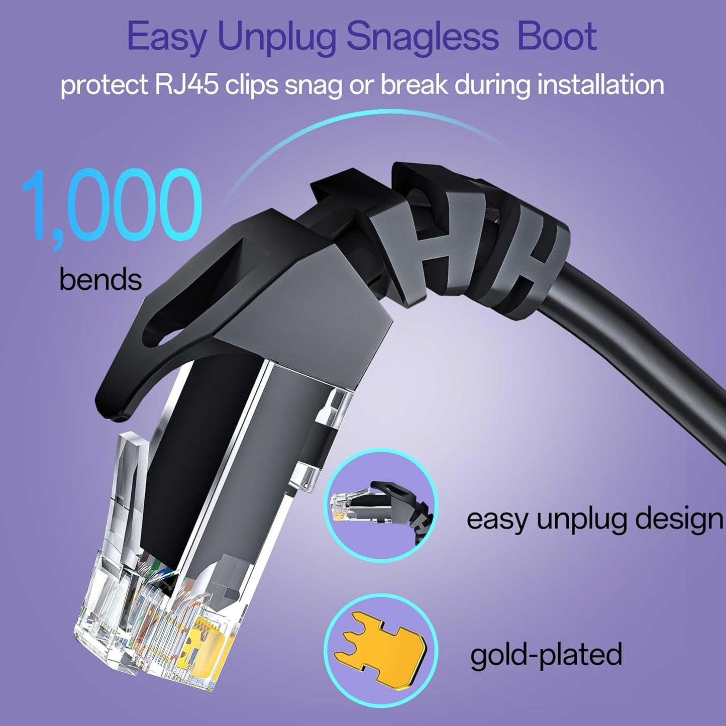 Cat 6 Ethernet Cable 3FT 10Pack, Cat6 Ethernet Patch Cable 10Gbps, High-Speed UTP Cat6 Network Cable Pure Copper, Cat 6 Cable for Home and Office Network, Black