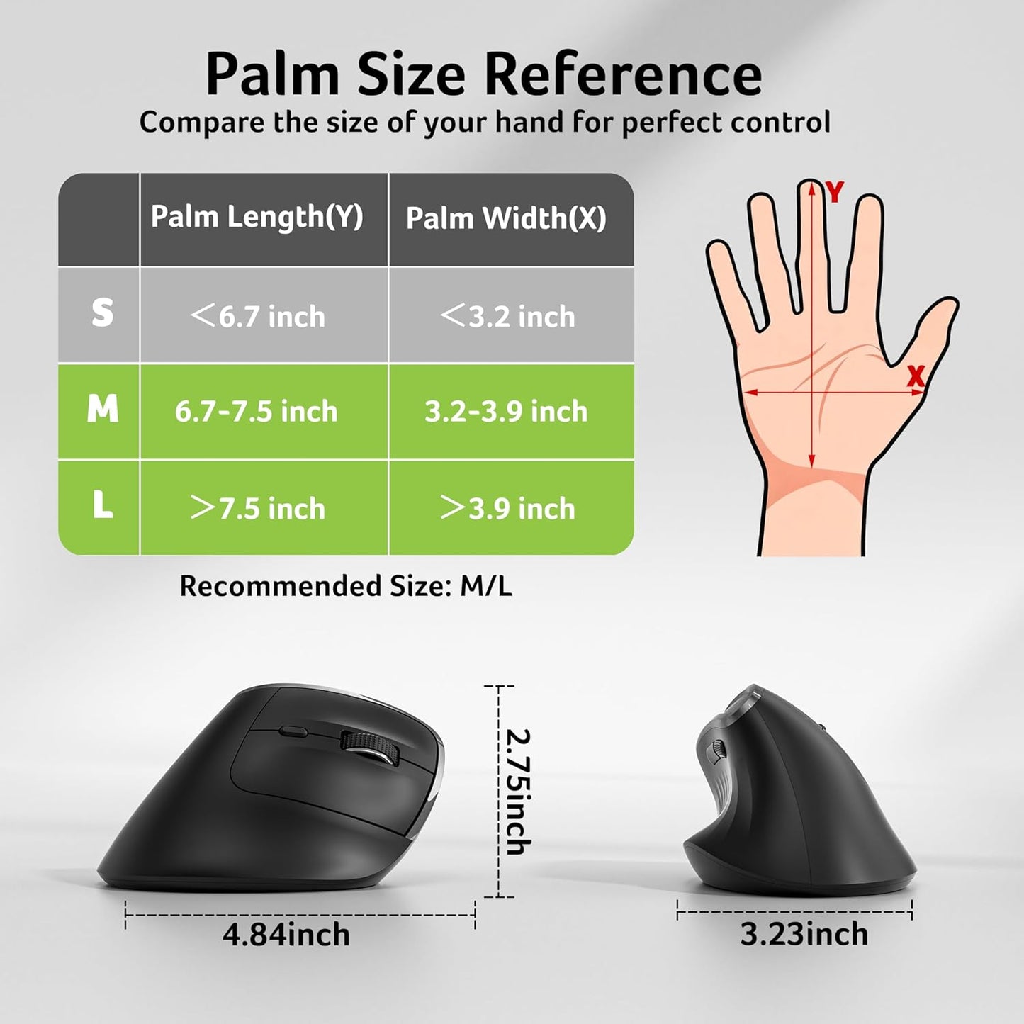 Acer Ergonomic Mouse Wireless, Vertical Computer Mouse for Office, Ergo Mice Rechargeable for Medium to Large Sized Hands, 2.4GHz USB Receiver, 800/1200/1600 DPI, 6 Buttons for Laptop, PC and Desktop