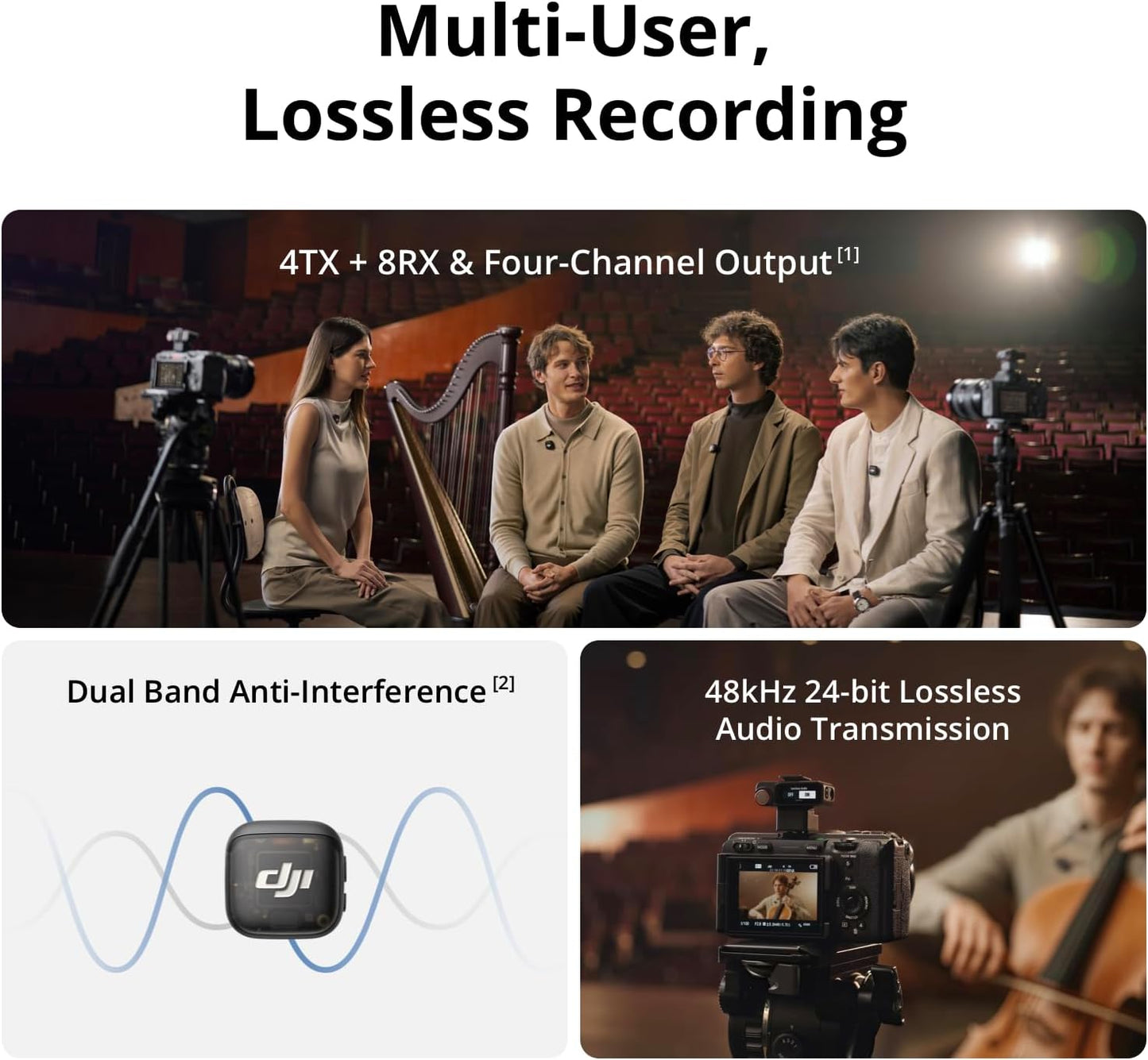DJI Mic 3 (2 TX + 1 RX + Charging Case), Wireless Microphone for iPhone/Camera/Android, Ultralight, Adaptive Gain Control for Balanced Volume, Dual Band Anti-Interference, 28hrs Use, Vlog