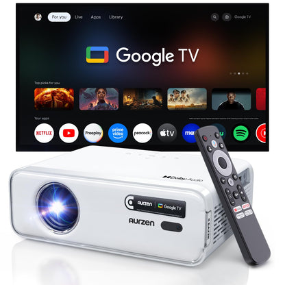 Aurzen Roku TV Smart Projector with Wifi and Bluetooth, Roku Streaming Experience Built-in, 1080P FHD, DoIby Audio, Auto Focus & Keystone, Zoom, Movie Portable Outdoor Mini Projector, White