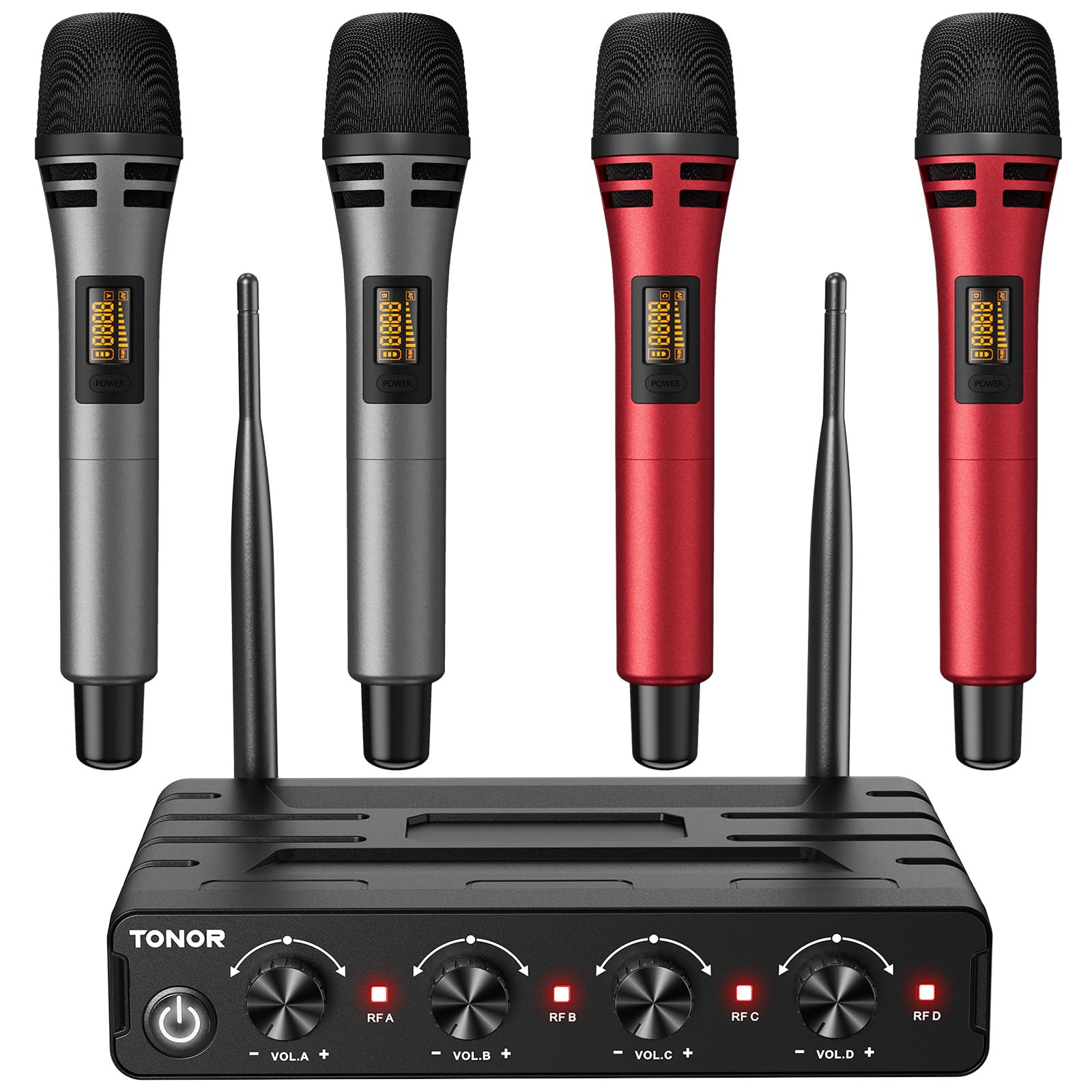 TONOR Wireless Microphones System with 4x10 Channels Cordless Handheld Microfono Inalambrico, 60 m/200FT UHF Range, Mics with Stable Signal Transmission for Karaoke Singing Party Church Wedding