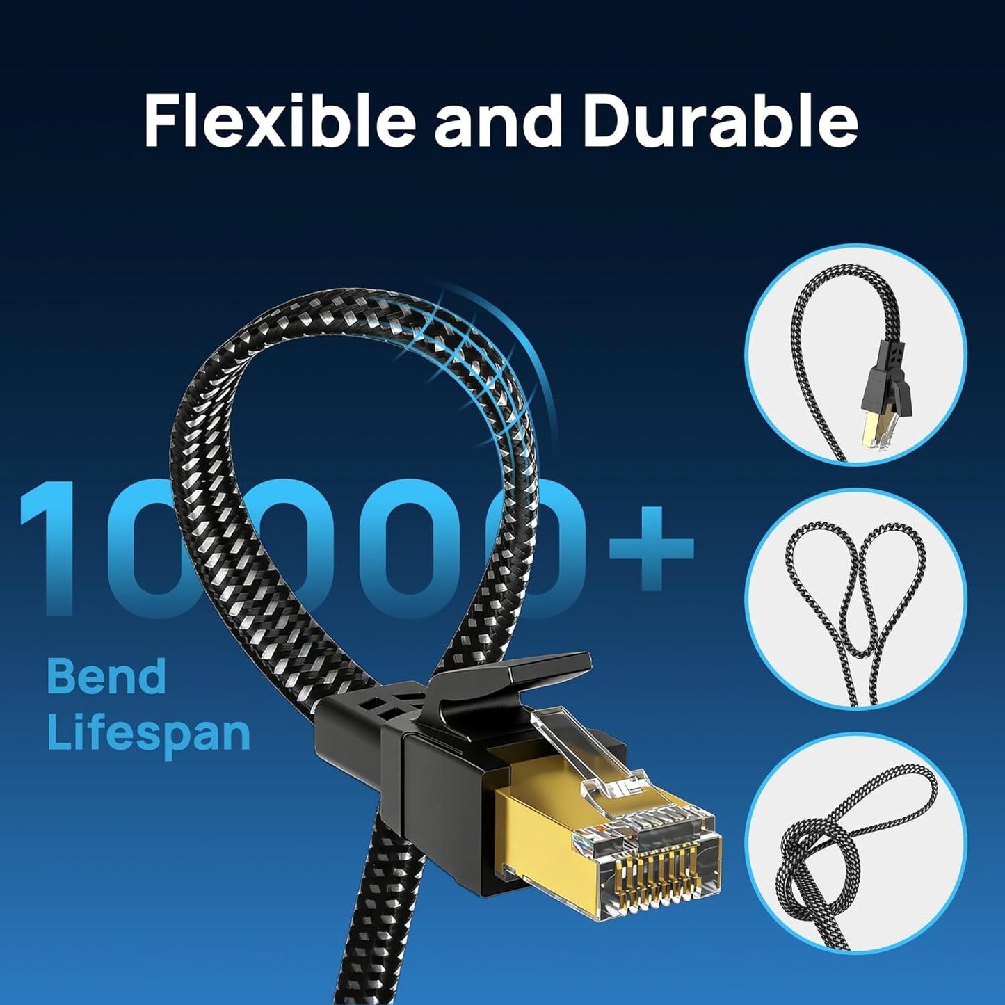 Orbram Cat 8 Ethernet Cable 50 ft, Nylon Braided High Speed Heavy Duty Network LAN Patch Cord, 40Gbps 2000Mhz SFTP RJ45 Flat Internet Cable Shielded in Wall, Indoor&Outdoor for Modem/Router/Gaming/PC