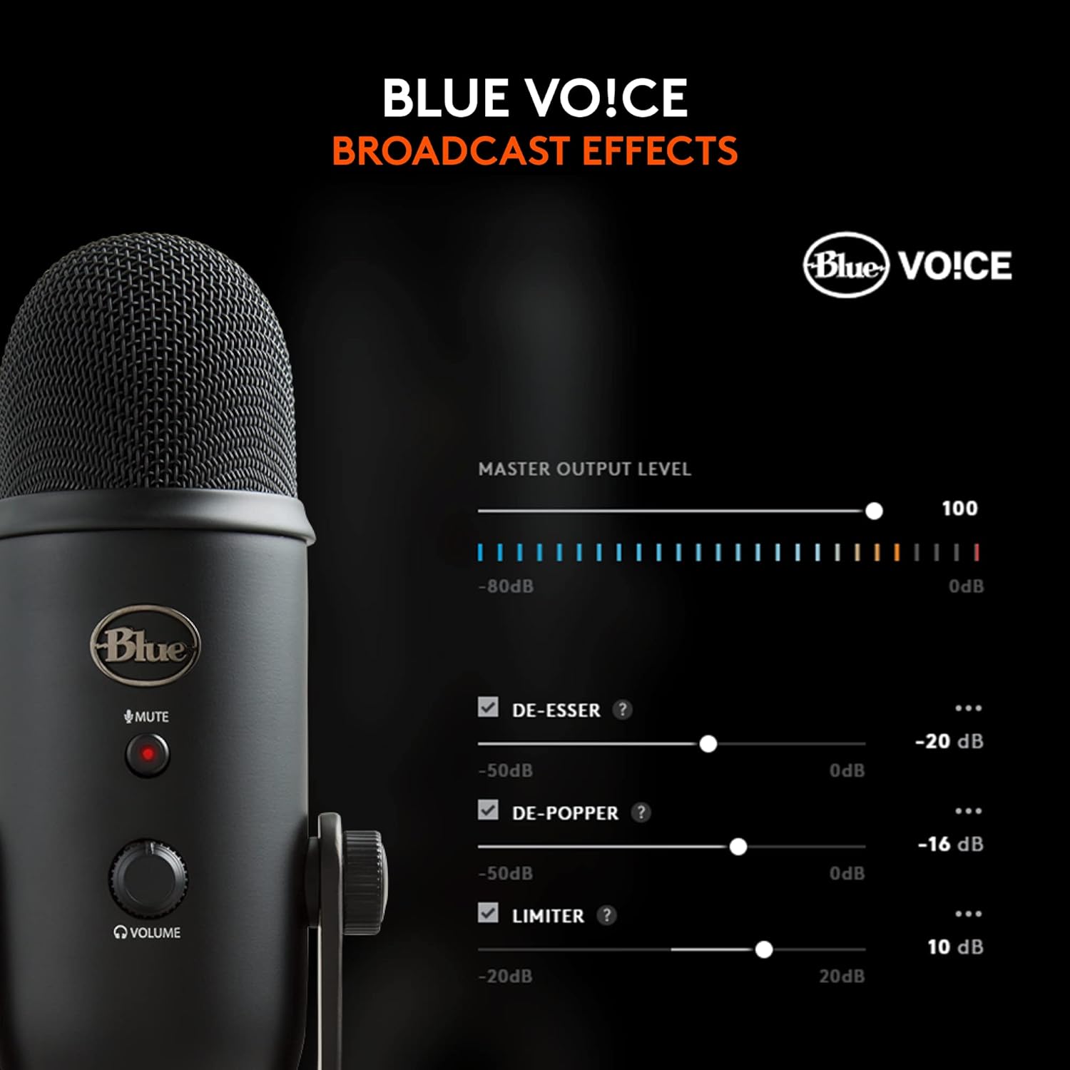 Logitech Creators Blue Yeti USB Microphone for PC, Mac, Gaming, Recording, Streaming, Podcasting, Studio and Computer Condenser Mic with Blue VO!CE effects, 4 Pickup Patterns, Plug and Play - Blackout