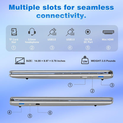 NAIKLULU Laptop Computer, Win 11 Pro Lap Top, 15.6 Inch Laptop PC 2026, 16GB RAM 256GB SSD, M3-6Y30 Processor, FHD Display 1920 * 1080P, WIFI5, BT4.2, 5000mAh Battery, for School Business Student
