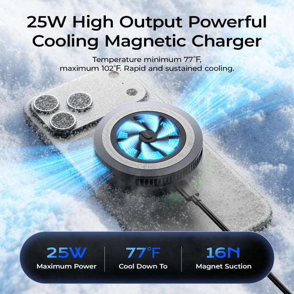 Qi2.2 Wireless Charger【25W Fast Charging+Cooling Fan】 Magnetic Charger Pad with 2 Modes,LED Light Phone Holder Fast Charging Compatible with iphone17/16/15/14/13/12 Series