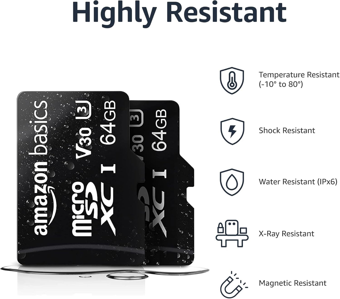Amazon Basics microSDXC Memory Card with Full Size Adapter, A2, U3, Read Speed up to 100 MB/s, 64GB, Black (2pack)