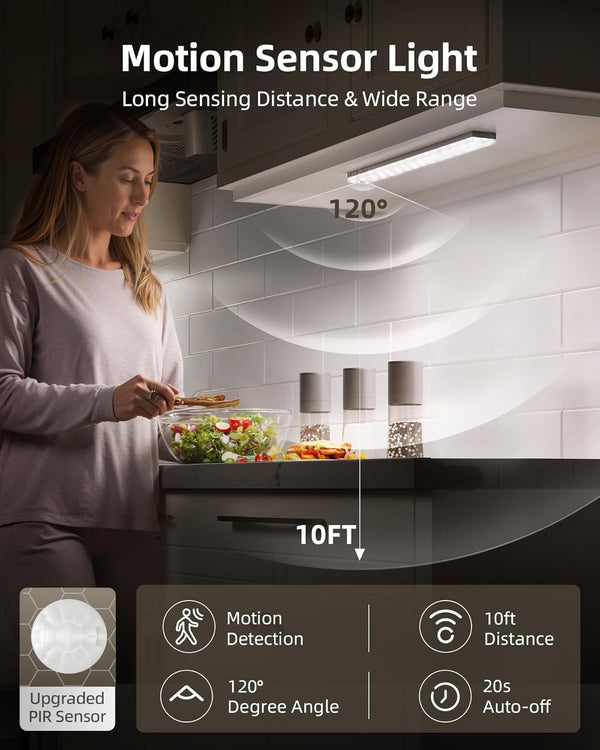 EZVALO 6-Pack Under Cabinet Lighting with Charging Station, 2000mAh Rechargeable Wireless Motion Sensor Lights, 3 Color Temps, Dimmable, Timer, Magnetic, with Remote Control for Kitchen, Closet, Stair