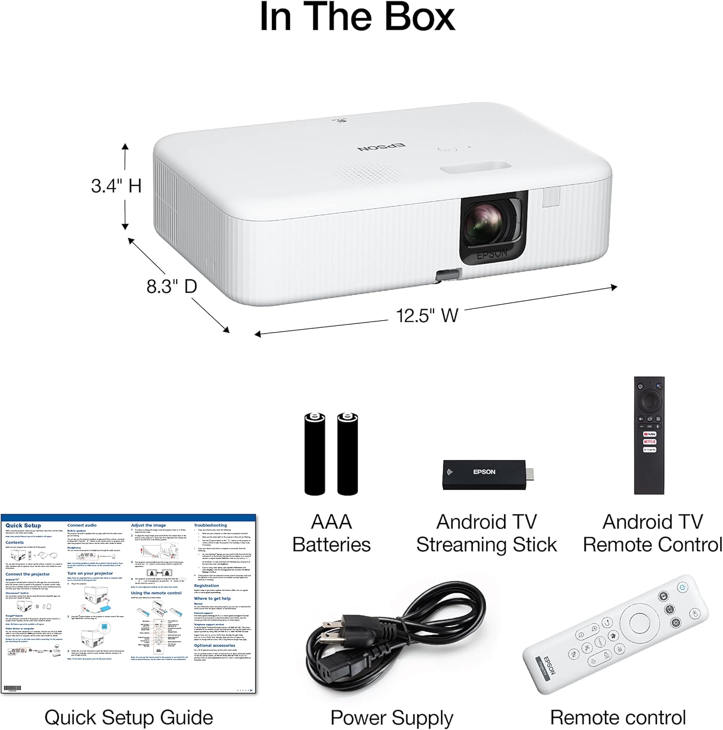Epson EpiqVision Flex CO-FH02 Full HD 1080p Smart Streaming Portable Projector 3-Chip 3LCD, 3000 Lumen Color/White Brightness, Android TV, Bluetooth, 5W Speaker, Home Entertainment