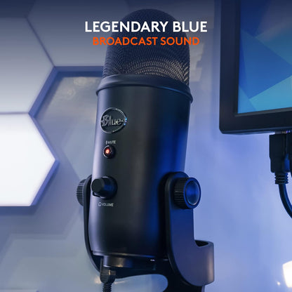 Logitech Creators Blue Yeti USB Microphone for PC, Mac, Gaming, Recording, Streaming, Podcasting, Studio and Computer Condenser Mic with Blue VO!CE effects, 4 Pickup Patterns, Plug and Play - Blackout