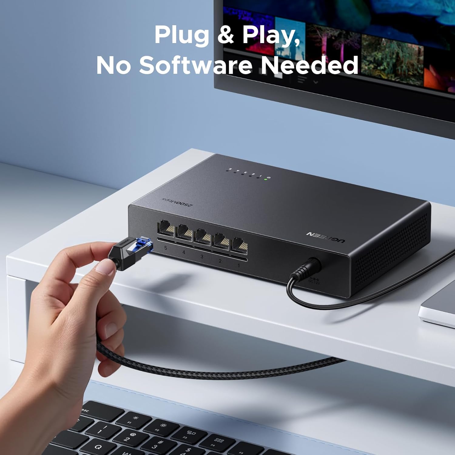 UGREEN 2.5Gb Switch, 5-Port Ethernet Switch, 5 x 2.5Gb Uplink, Plug & Play, Unmanaged Ethernet Splitter, Desktop/Wall Mount Network Hub, with LED, Fanless Quiet, for NAS, PC, Game Console