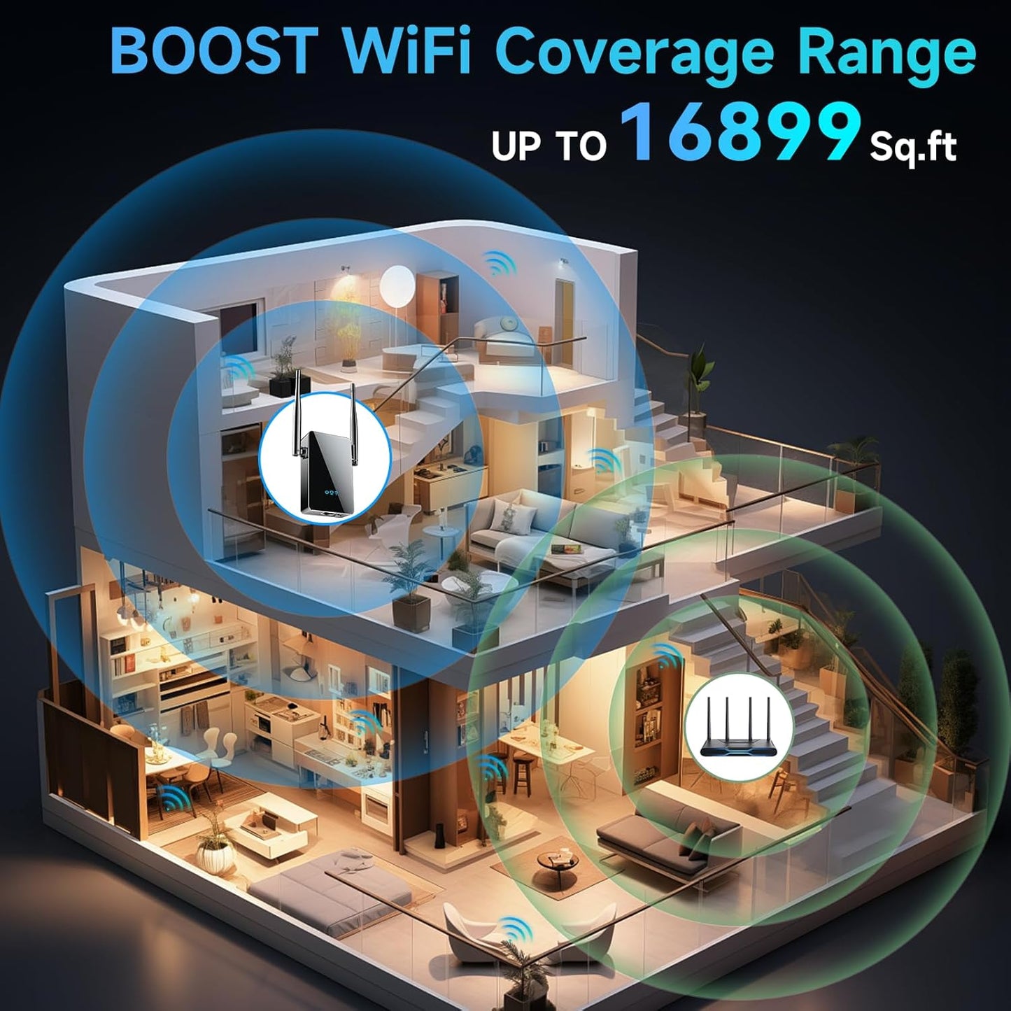 2026 WiFi Extender Signal Booster, New Gen Internet Booster for Home, 4X Faster, Covers up to 16,899 sq.ft, Wi-Fi Repeater with Ethernet Port, Wireless Long Range Amplifier, Easy Setup (Black)