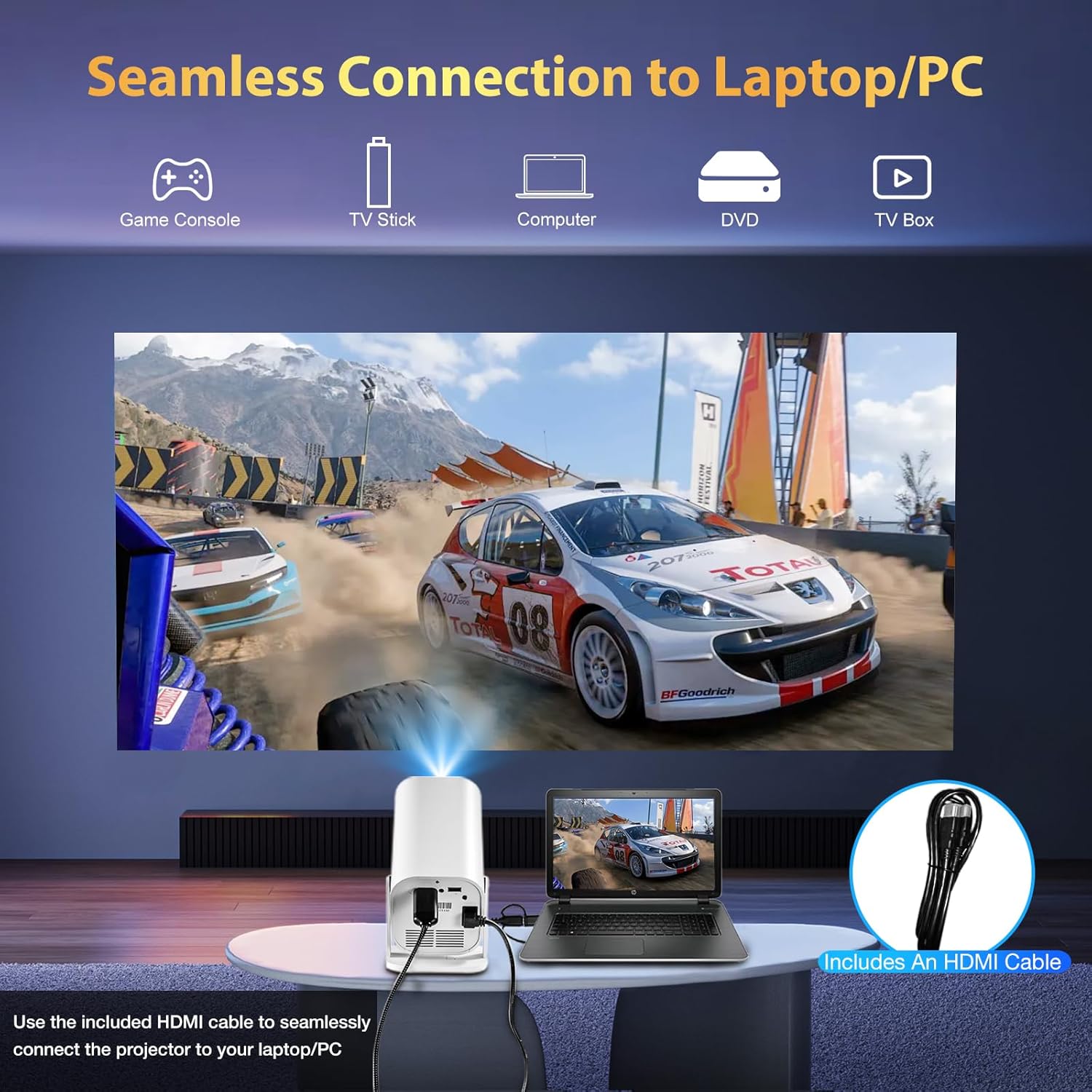 【Built-in APPS & Electric Focusing & 210° Rotation】Mini Projector With Wifi And Bluetooth, 1080P Portable Projector, Movie Projector for Bedroom, Supports Smartphones/TV Stick/iPad/PS5/Laptop/HDMI/USB
