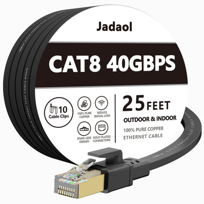 Jadaol Cat 8 Ethernet Cable 25 ft, 40Gbps 2000MHz Flat RJ45 S/FTP LAN Patch Cable, High-Speed Cat8 Network Cable for Router, Modem, Switch, Gaming Consoles, PC, Home Network & Streaming Devices, White