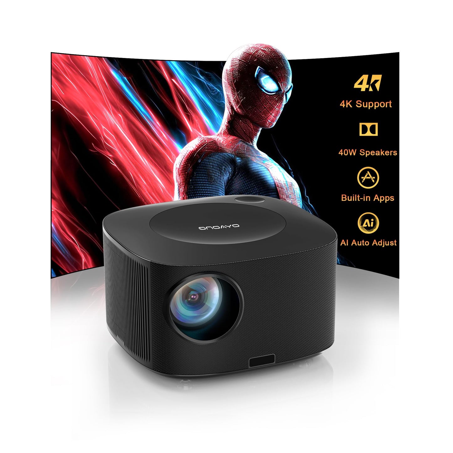 Outdoor-Projector-4K with WiFi and Bluetooth:[Ultra-High Bright/60W Dolby Audio/Official Licensed Apps],Smart-Projector with AI Auto Focus,ONOAYO ONO5Pro 2.0 Movie Projector for Indoor/Outdoor 2026New