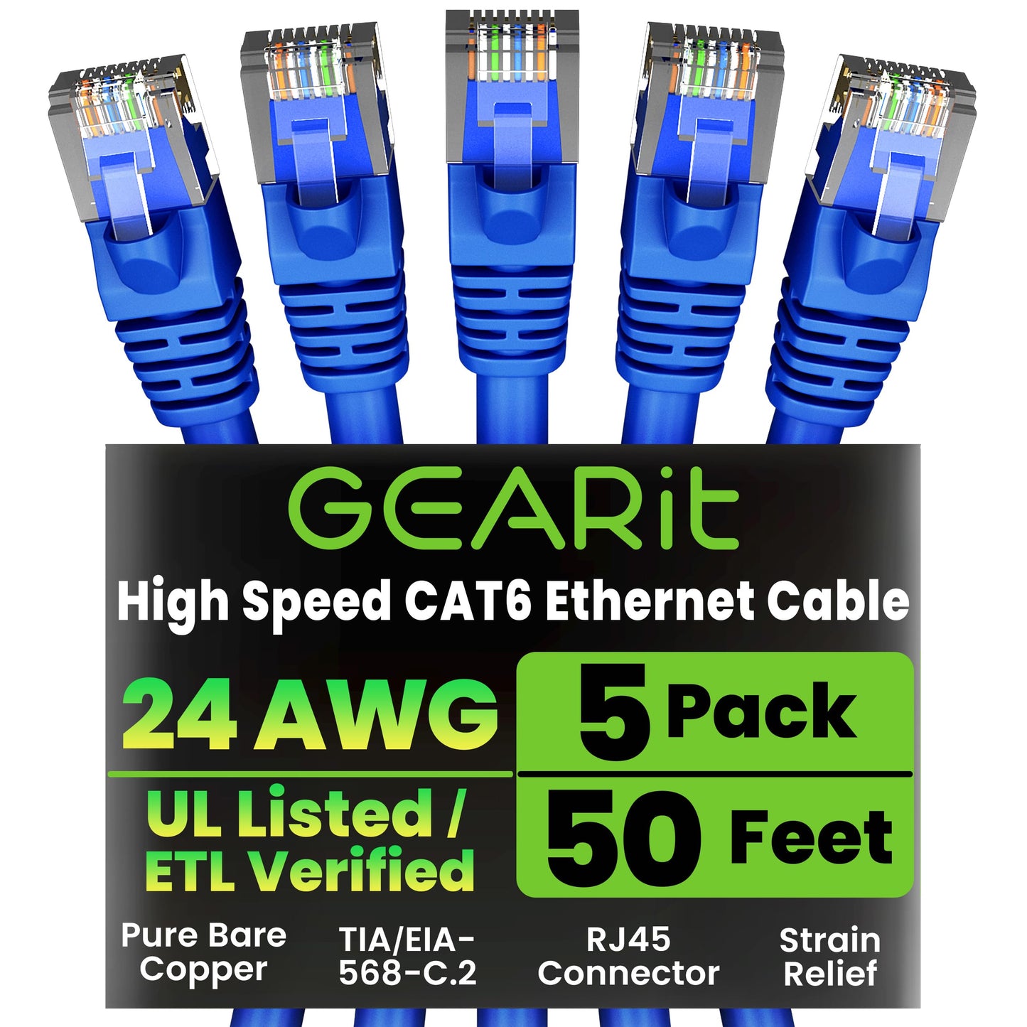 GEARit Cat 6 Ethernet Cable (20-Pack 5 Feet) Cat6 Network Patch, 10Gbps, RJ45, Snagless Cord, Gold-Plated Connectors, Internet for PC, TV, Tablet, Router, Printer, Servers, IT Data Center - Yellow