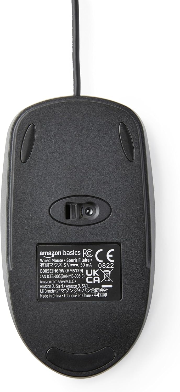 Amazon Basics 3-Button USB Wired Mouse with Responsive Tracking, Plug & Play, Compatible with Windows and Mac, Black