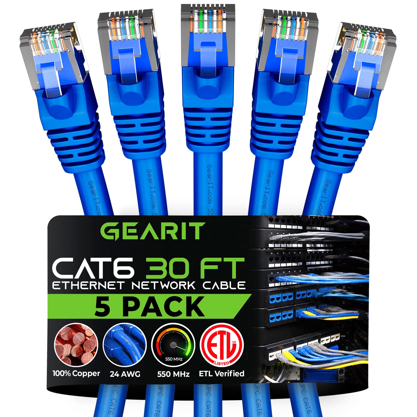 GEARit Cat 6 Ethernet Cable (20-Pack 5 Feet) Cat6 Network Patch, 10Gbps, RJ45, Snagless Cord, Gold-Plated Connectors, Internet for PC, TV, Tablet, Router, Printer, Servers, IT Data Center - Yellow