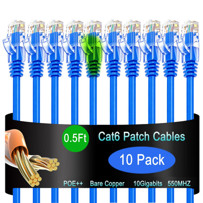 Cat6 Ethernet Patch Cable 6 ft (10 Pack), Cat6 Patch Cable for Data Centers, Cat 6 Patch Cable 10G, Network Patch Cables for Home and Enterprise Network -Black