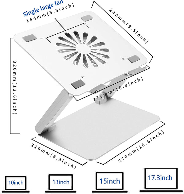 SOUNDANCE Laptop Cooling Pad with Low-Noise Fan and 3.0 USB Hubs, Ventilated Laptop Cooler Prevent Overheating, Ergonomic Laptop Stand Support Up to 17” Gaming Notebook Computer, Aluminum