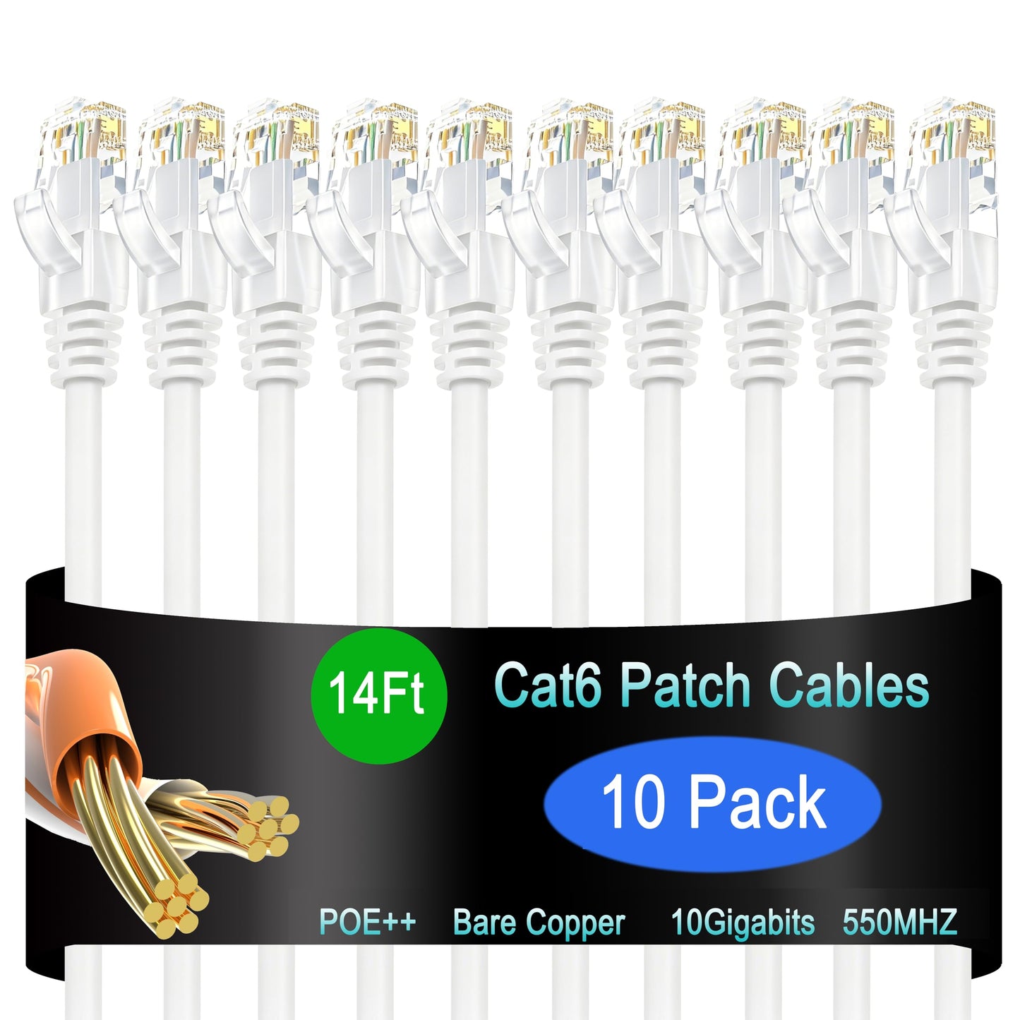 Cat6 Ethernet Patch Cable 6 ft (10 Pack), Cat6 Patch Cable for Data Centers, Cat 6 Patch Cable 10G, Network Patch Cables for Home and Enterprise Network -Black