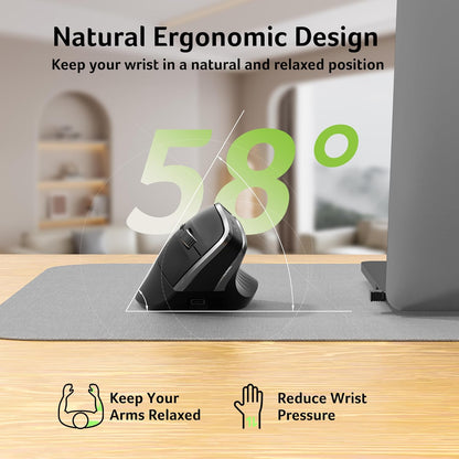 Acer Ergonomic Mouse Wireless, Vertical Computer Mouse for Office, Ergo Mice Rechargeable for Medium to Large Sized Hands, 2.4GHz USB Receiver, 800/1200/1600 DPI, 6 Buttons for Laptop, PC and Desktop
