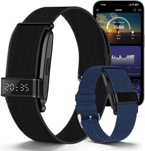 Fitness Trackers Smart Wristband with Hidden Screen(Wrist-Raise Screen Activation) Activity & Sleep Tracker with Heart Rate/HRV/Blood Oxygen, Vibration Alerts, Free APP Black (Universal Size)
