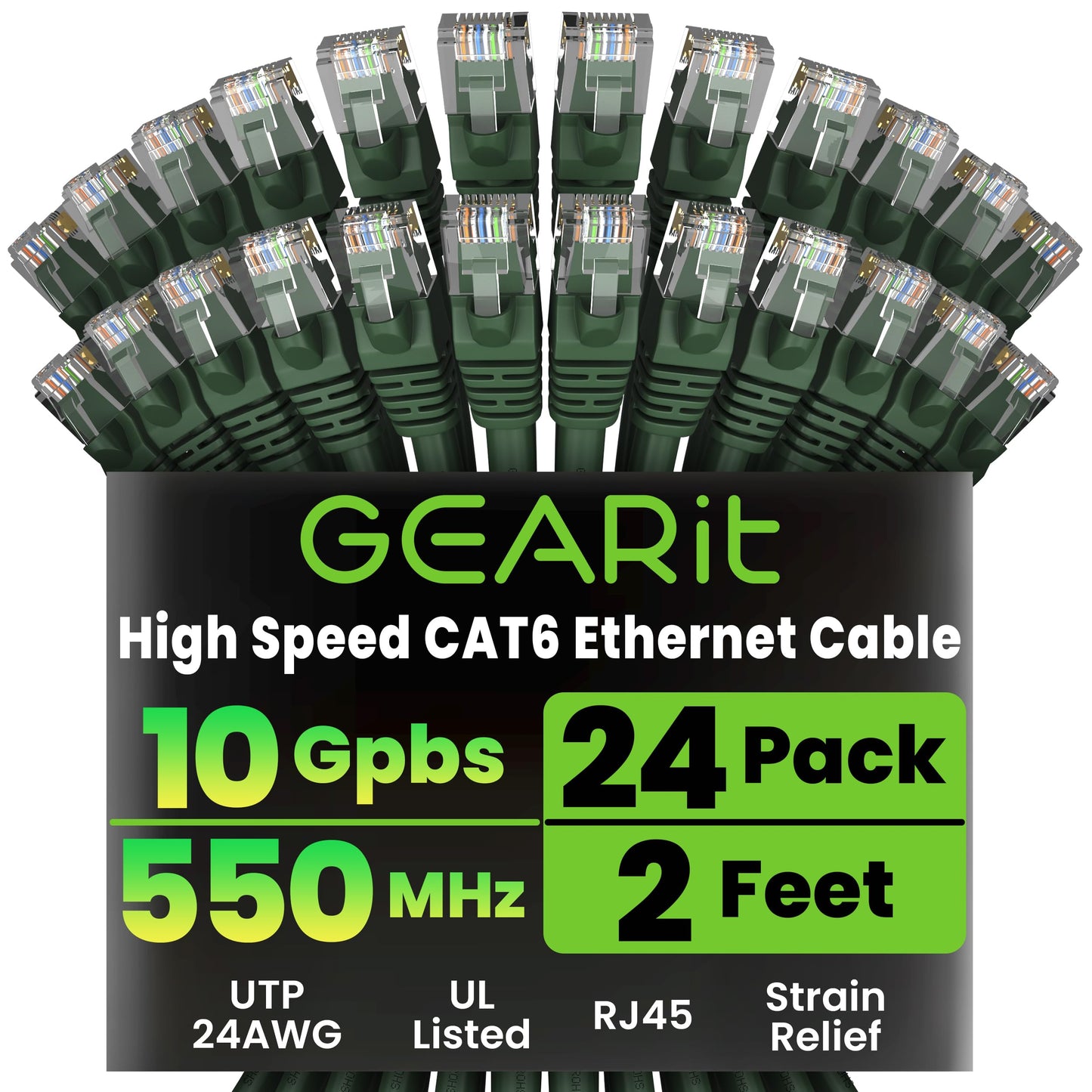 GEARit Cat 6 Ethernet Patch Cables 1 ft Yellow (Cat 6 Ethernet Cables 1 ft 24-Pack), High Speed 24AWG 10Gbps RJ45 Snagless Gold-Plated, Ethernet Cable for Router, Switch, PC, PS5 Gaming, Server