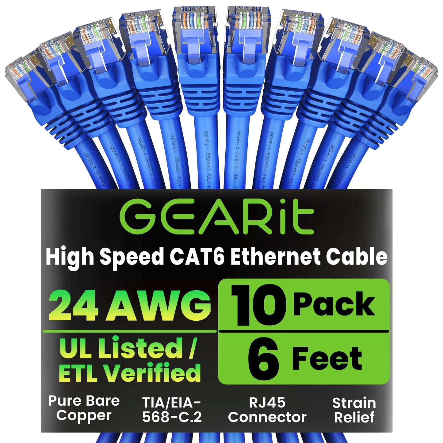 GEARit Cat 6 Ethernet Cable (20-Pack 5 Feet) Cat6 Network Patch, 10Gbps, RJ45, Snagless Cord, Gold-Plated Connectors, Internet for PC, TV, Tablet, Router, Printer, Servers, IT Data Center - Yellow
