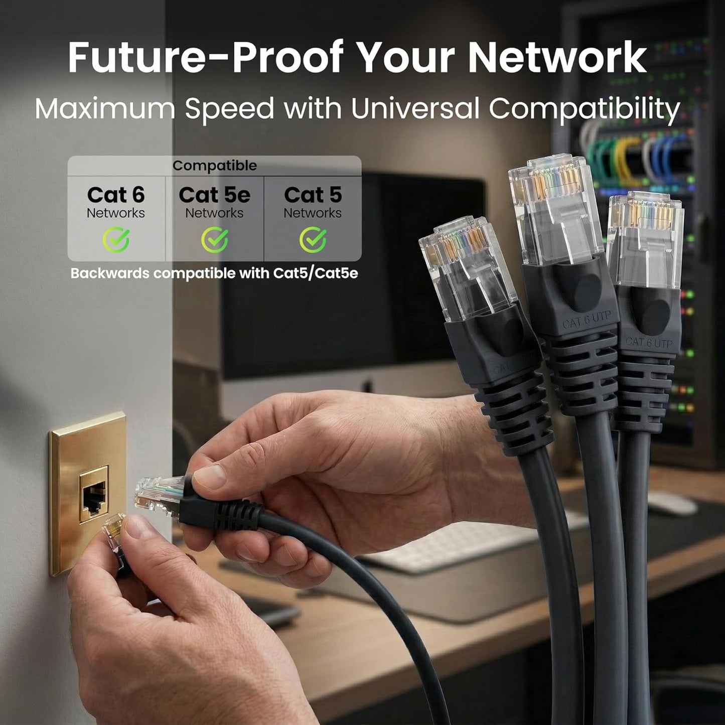 GEARit Cat 6 Ethernet Patch Cable 10 ft Black (10 Pack) Cat6 Patch Cables 10ft Black/Ethernet Patch Cable, 10Gbps 550MHz 24AWG Pure Copper, Snagless, Gold Plated RJ45 for Router, Server, Router, PC