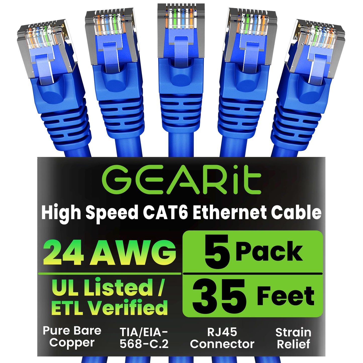 GEARit Cat 6 Ethernet Cable (20-Pack 5 Feet) Cat6 Network Patch, 10Gbps, RJ45, Snagless Cord, Gold-Plated Connectors, Internet for PC, TV, Tablet, Router, Printer, Servers, IT Data Center - Yellow