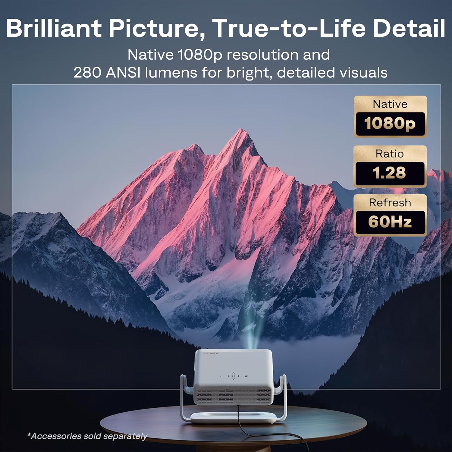 Aurzen Roku TV Smart Projector with Wifi and Bluetooth, Roku Streaming Experience Built-in, 1080P FHD, DoIby Audio, Auto Focus & Keystone, Zoom, Movie Portable Outdoor Mini Projector, White