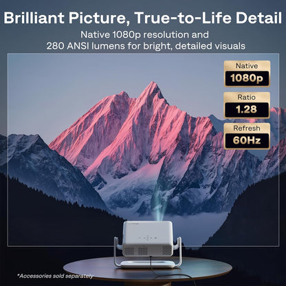Aurzen Roku TV Smart Projector with Wifi and Bluetooth, Roku Streaming Experience Built-in, 1080P FHD, DoIby Audio, Auto Focus & Keystone, Zoom, Movie Portable Outdoor Mini Projector, White
