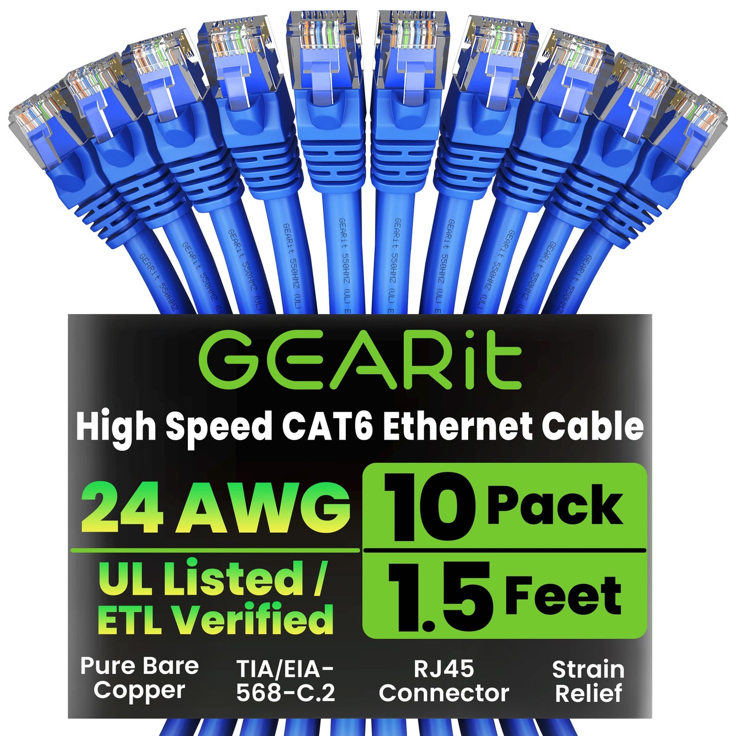 GEARit Cat 6 Ethernet Cable (20-Pack 5 Feet) Cat6 Network Patch, 10Gbps, RJ45, Snagless Cord, Gold-Plated Connectors, Internet for PC, TV, Tablet, Router, Printer, Servers, IT Data Center - Yellow