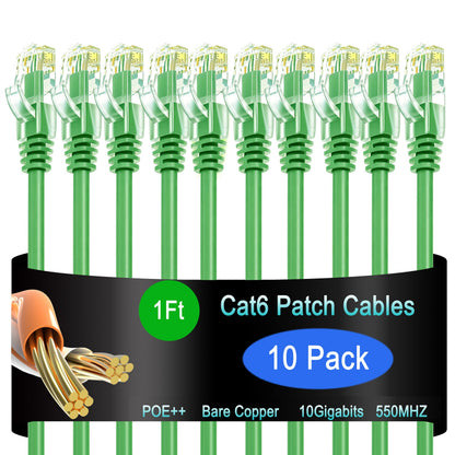 Cat6 Ethernet Patch Cable 6 ft (10 Pack), Cat6 Patch Cable for Data Centers, Cat 6 Patch Cable 10G, Network Patch Cables for Home and Enterprise Network -Black