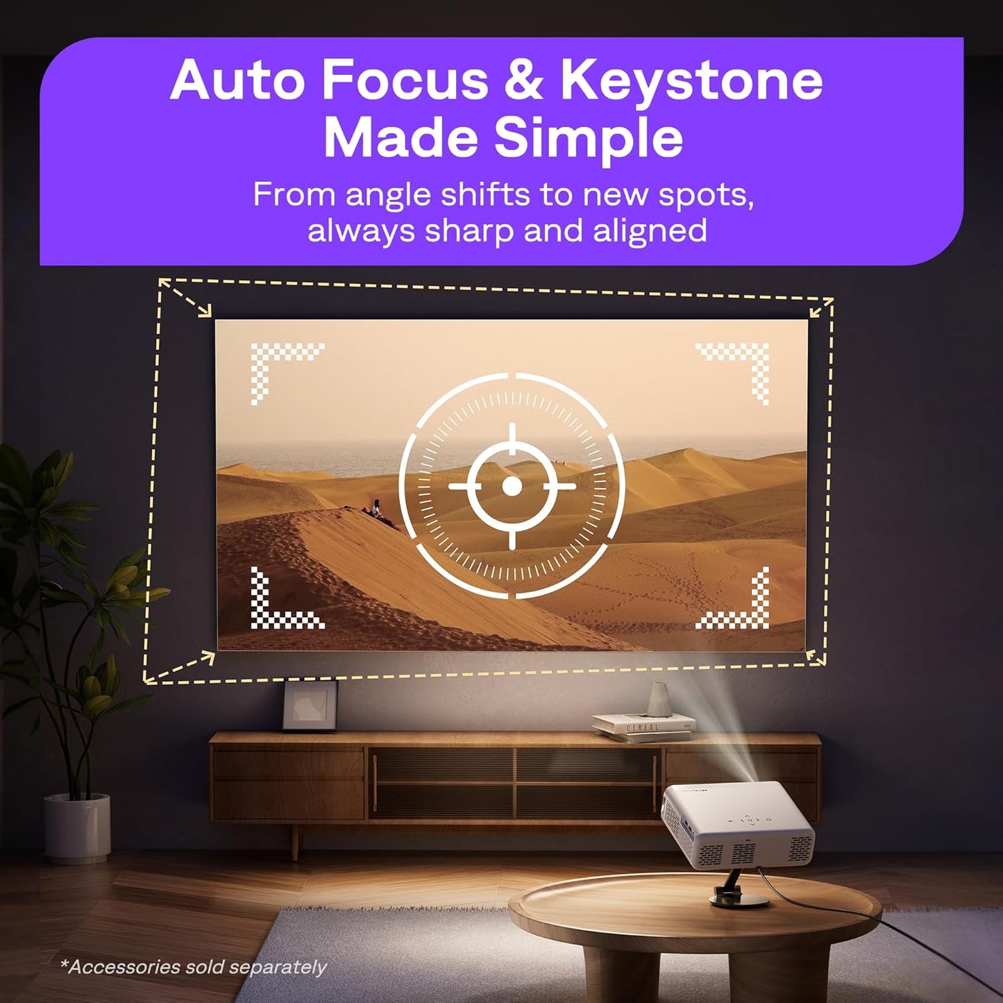 Aurzen Roku TV Smart Projector with Wifi and Bluetooth, Roku Streaming Experience Built-in, 1080P FHD, DoIby Audio, Auto Focus & Keystone, Zoom, Movie Portable Outdoor Mini Projector, White