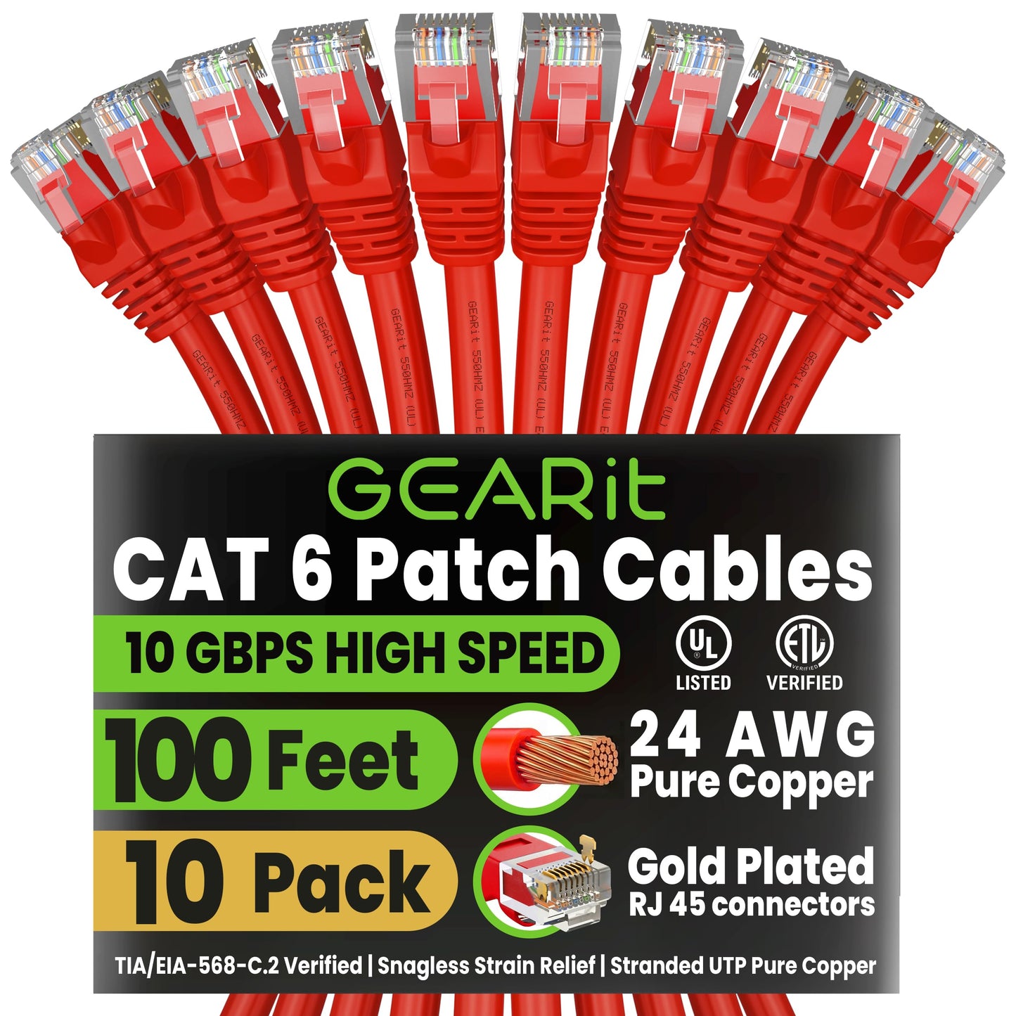 GEARit Cat 6 Ethernet Cable (20-Pack 5 Feet) Cat6 Network Patch, 10Gbps, RJ45, Snagless Cord, Gold-Plated Connectors, Internet for PC, TV, Tablet, Router, Printer, Servers, IT Data Center - Yellow