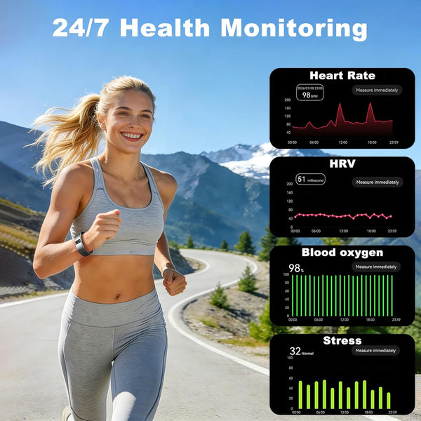 Smart Bracelet for Women Men,Wearable Activity & Fitness Tracker,All-Day Heart Rate/Stress/HRV/Step Monitor,24H Sleep Tracker,Multiple Sport Modes Smart Wristband with 2 Bands, Free APP