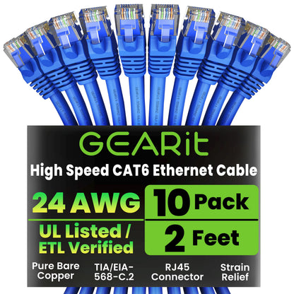 GEARit Cat 6 Ethernet Cable (20-Pack 5 Feet) Cat6 Network Patch, 10Gbps, RJ45, Snagless Cord, Gold-Plated Connectors, Internet for PC, TV, Tablet, Router, Printer, Servers, IT Data Center - Yellow