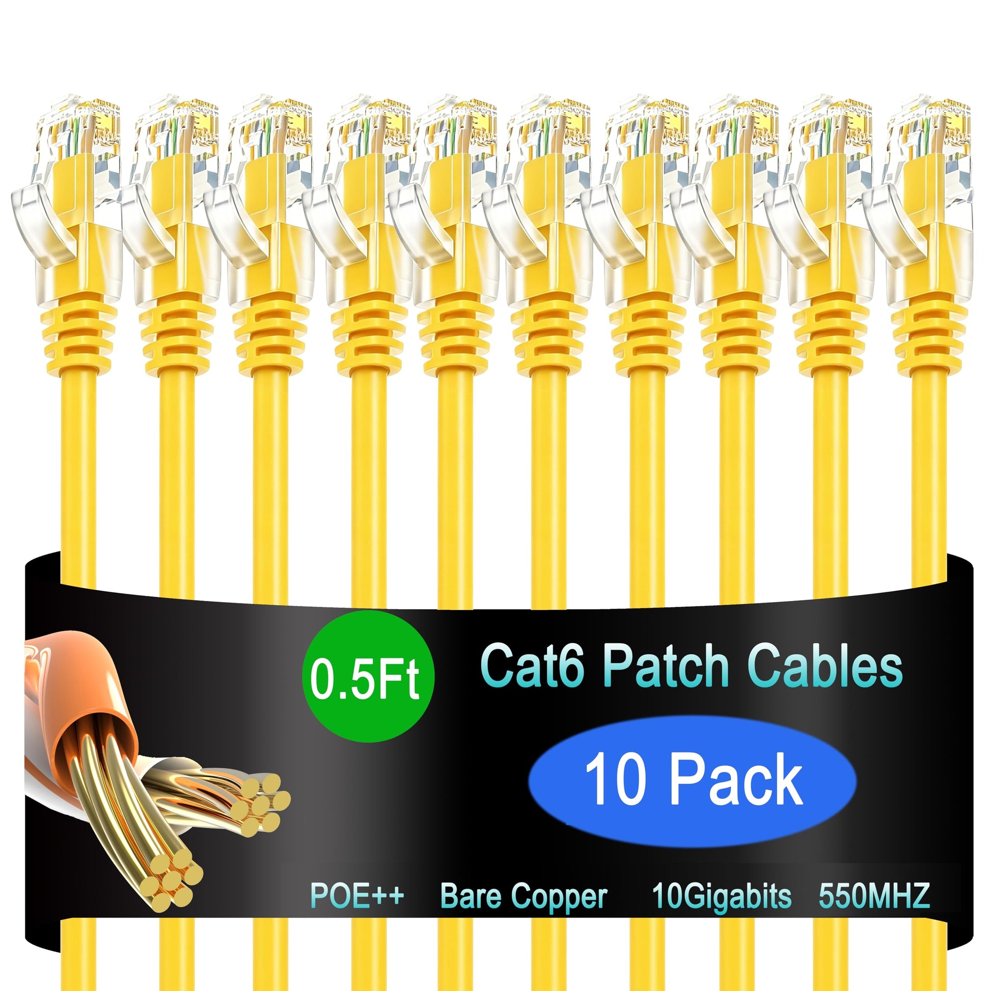 Cat6 Ethernet Patch Cable 6 ft (10 Pack), Cat6 Patch Cable for Data Centers, Cat 6 Patch Cable 10G, Network Patch Cables for Home and Enterprise Network -Black