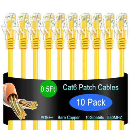 Cat6 Ethernet Patch Cable 6 ft (10 Pack), Cat6 Patch Cable for Data Centers, Cat 6 Patch Cable 10G, Network Patch Cables for Home and Enterprise Network -Black