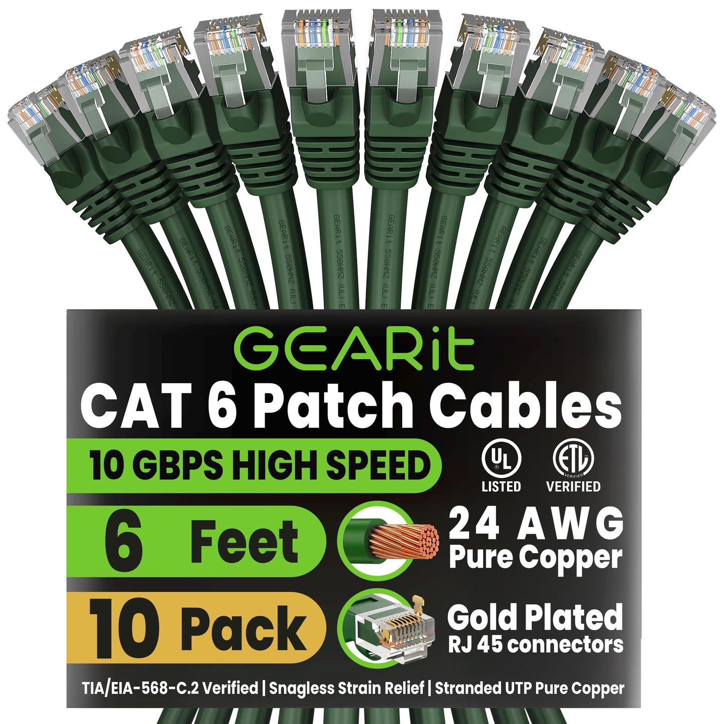 GEARit Cat 6 Ethernet Cable (20-Pack 5 Feet) Cat6 Network Patch, 10Gbps, RJ45, Snagless Cord, Gold-Plated Connectors, Internet for PC, TV, Tablet, Router, Printer, Servers, IT Data Center - Yellow