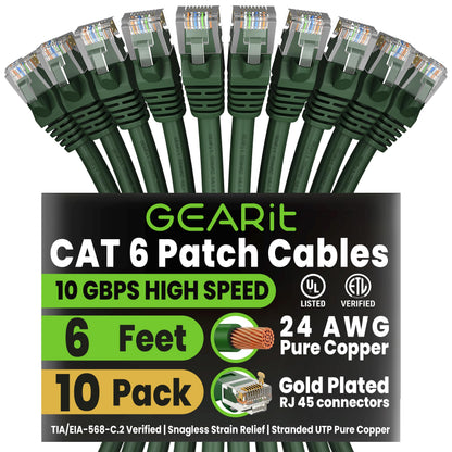 GEARit Cat 6 Ethernet Cable (20-Pack 5 Feet) Cat6 Network Patch, 10Gbps, RJ45, Snagless Cord, Gold-Plated Connectors, Internet for PC, TV, Tablet, Router, Printer, Servers, IT Data Center - Yellow
