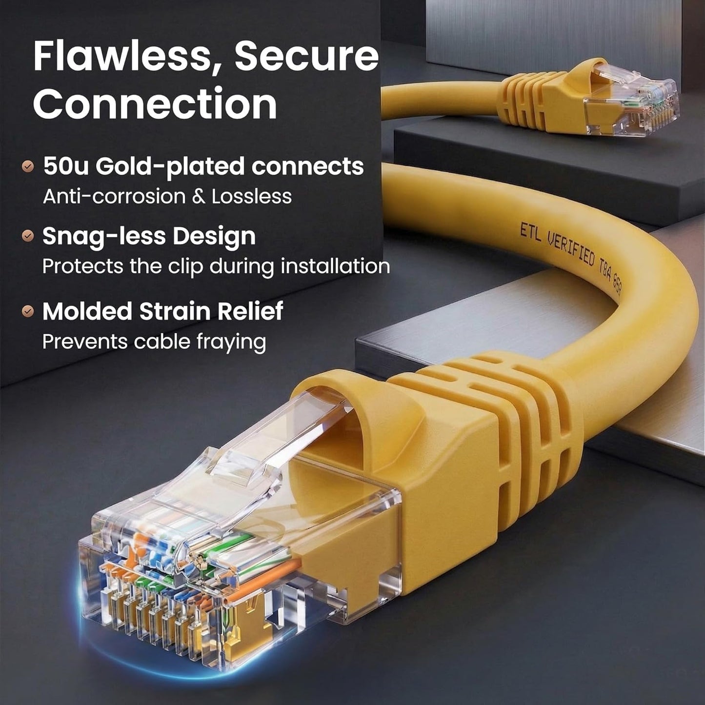 GEARit Cat 6 Ethernet Patch Cables 1 ft Yellow (Cat 6 Ethernet Cables 1 ft 24-Pack), High Speed 24AWG 10Gbps RJ45 Snagless Gold-Plated, Ethernet Cable for Router, Switch, PC, PS5 Gaming, Server