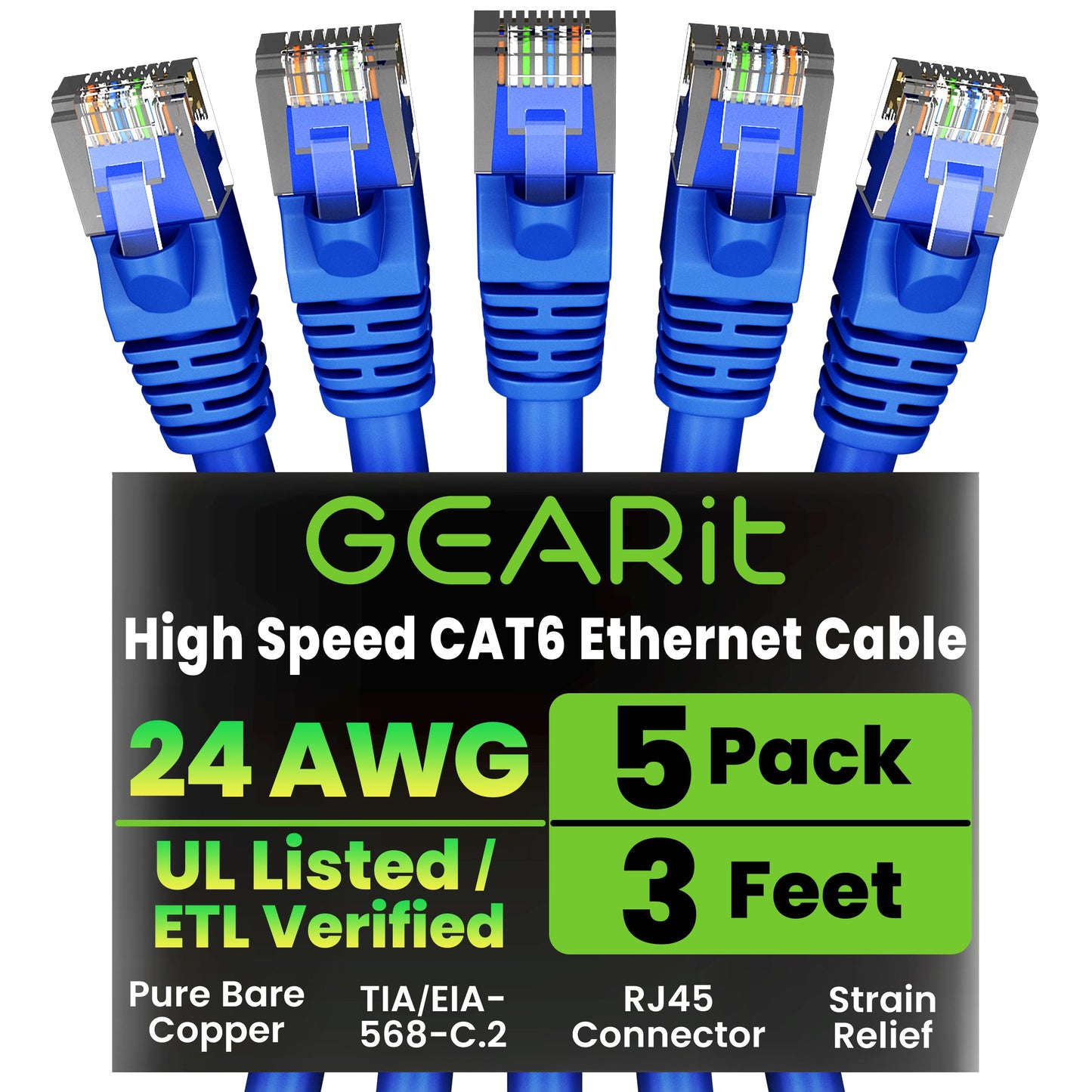 GEARit Cat 6 Ethernet Cable (20-Pack 5 Feet) Cat6 Network Patch, 10Gbps, RJ45, Snagless Cord, Gold-Plated Connectors, Internet for PC, TV, Tablet, Router, Printer, Servers, IT Data Center - Yellow