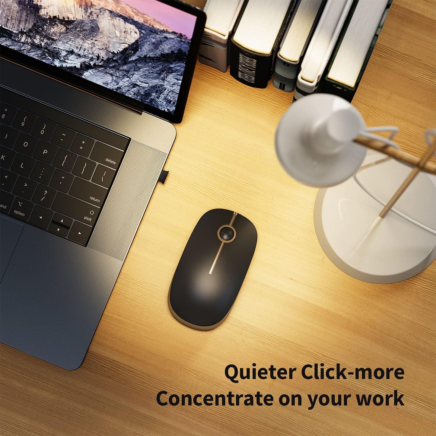 VssoPlor Wireless Mouse, 2.4G Slim Portable Computer Laptop Mouse with Nano Receiver Quiet Silent Optical Mice for Notebook, PC, Laptop, Computer-Black and Gold