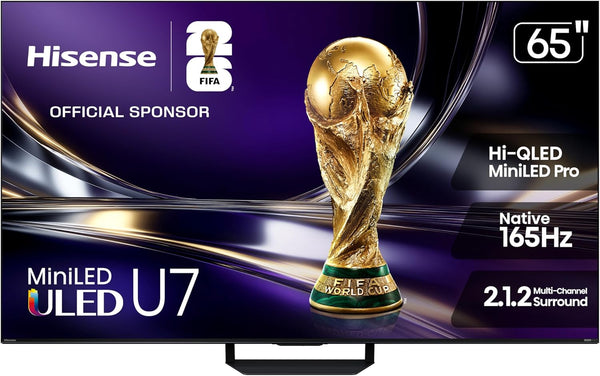 Hisense 65" U7 Mini-LED ULED 4K UHD Best Premium Gaming Smart Google TV (65U7SG, 2026 NEW) - Hi-QLED, Native 165Hz, VRR 330, HDR10+, Dolby Vision IQ · Atmos, IMAX Enhanced, Anti-Reflection, 2.1.2 Ch