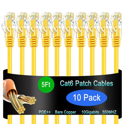 Cat6 Ethernet Patch Cable 6 ft (10 Pack), Cat6 Patch Cable for Data Centers, Cat 6 Patch Cable 10G, Network Patch Cables for Home and Enterprise Network -Black