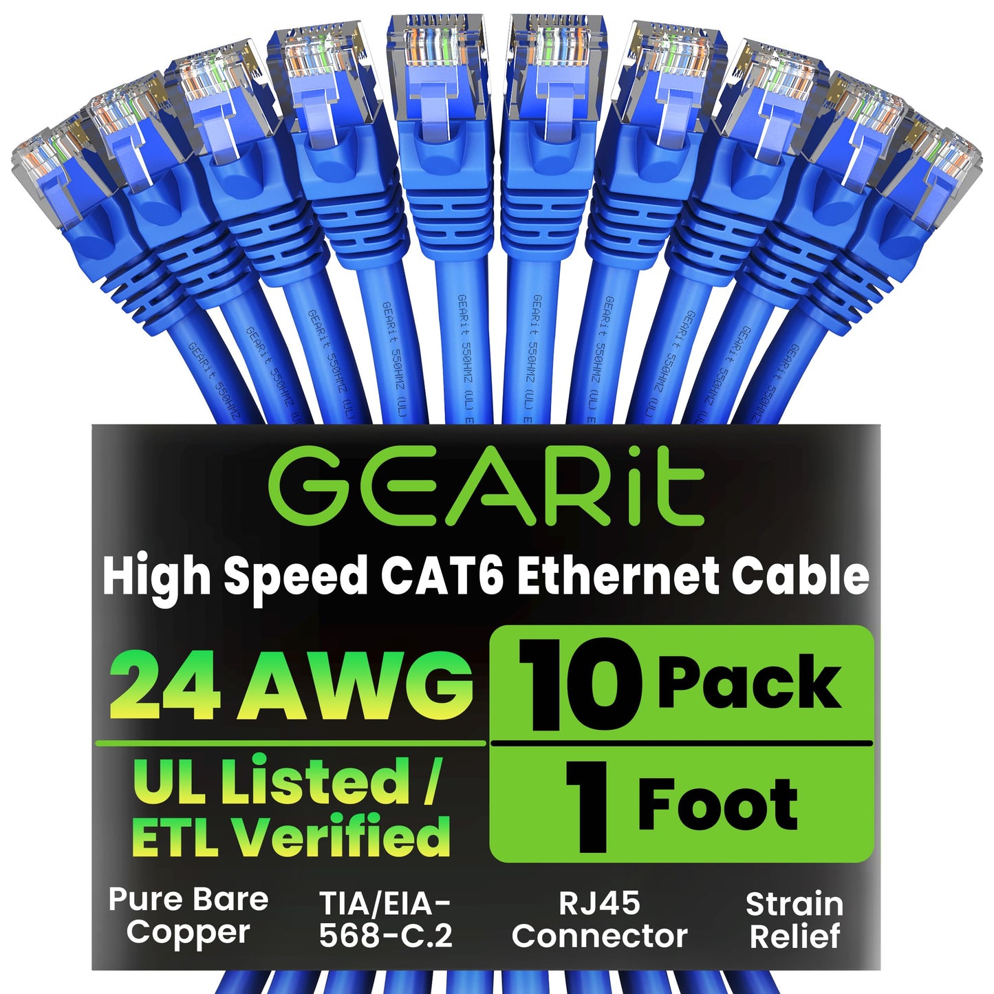 GEARit Cat 6 Ethernet Cable (20-Pack 5 Feet) Cat6 Network Patch, 10Gbps, RJ45, Snagless Cord, Gold-Plated Connectors, Internet for PC, TV, Tablet, Router, Printer, Servers, IT Data Center - Yellow