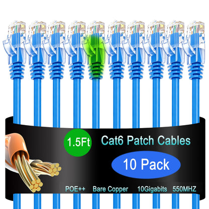 Cat6 Ethernet Patch Cable 6 ft (10 Pack), Cat6 Patch Cable for Data Centers, Cat 6 Patch Cable 10G, Network Patch Cables for Home and Enterprise Network -Black